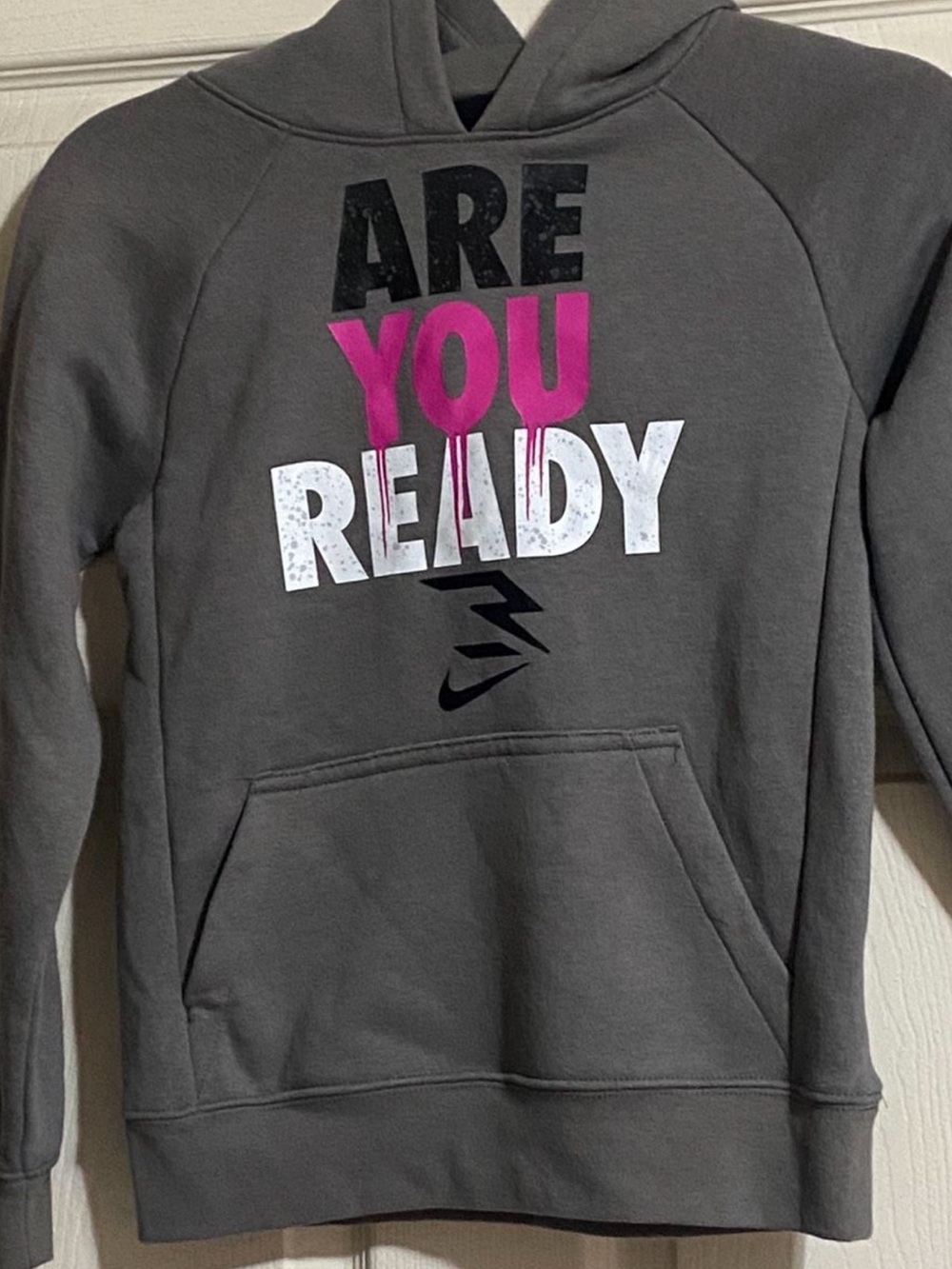 Nike Russell Wilson 3Brand Youth small -ARE YOU READY Hoodie Sweatshirt Gray